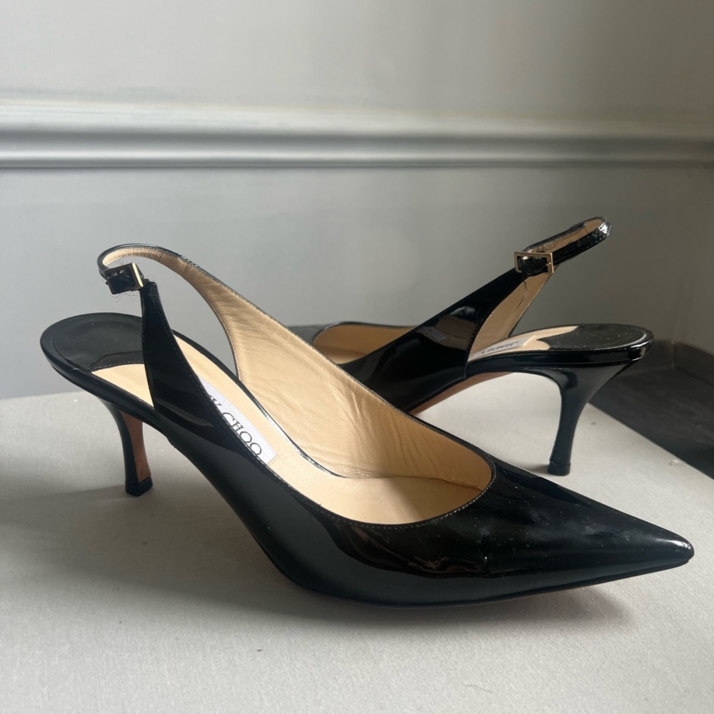 Jimmy Choo Black Patent Leather Slingback Heels